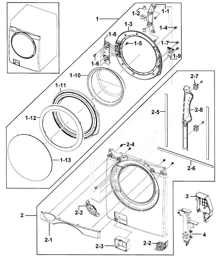 Front/door Diagram and Parts List for WF448AAP XAA-0000 Samsung Washer