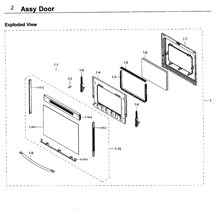 Door Diagram and Parts List for NE59K3310SW AA-0000 Samsung Range