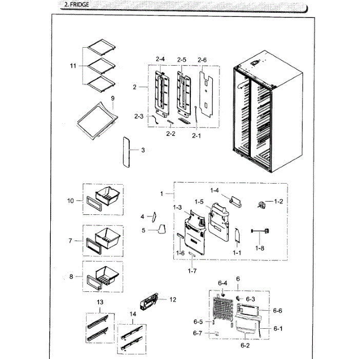 Refrigerator Diagram and Parts List for RH25H5611WW AA-02 Samsung Refrigerator