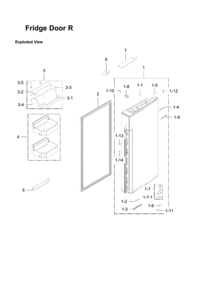 Right Refrigerator Door Parts Diagram and Parts List for RF34H9960S4 AA-07 Samsung Refrigerator