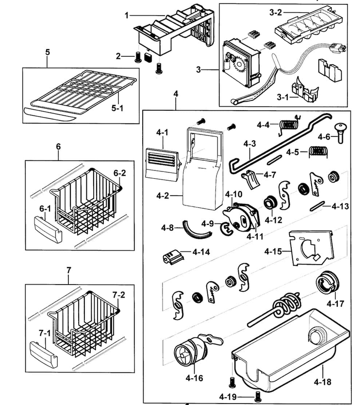 Freezer 1 Diagram and Parts List for RS2556BB XAA-0000 Samsung Refrigerator