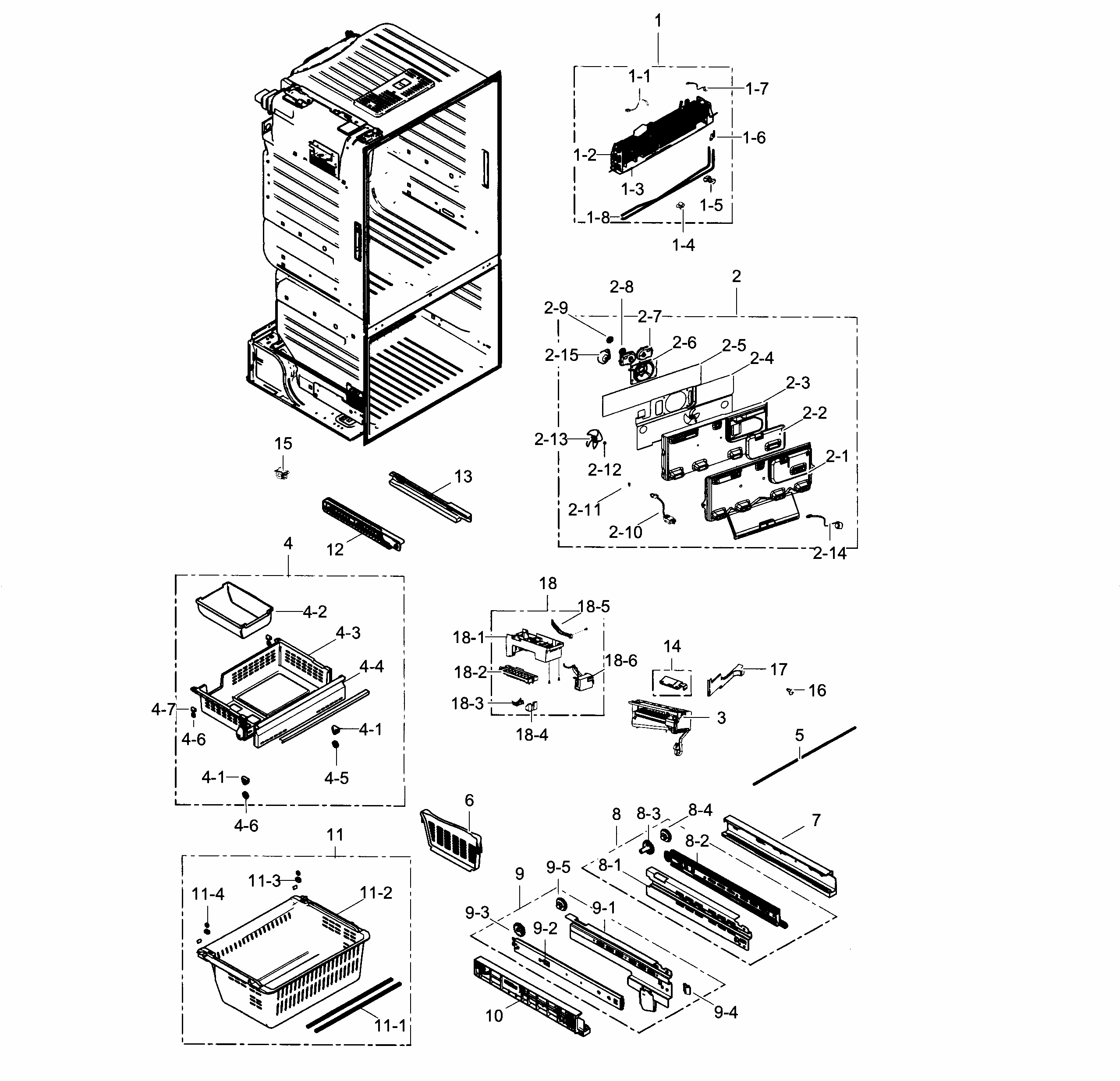 Freezer Diagram and Parts List for RF263TEAEBC AA-0001 Samsung Refrigerator