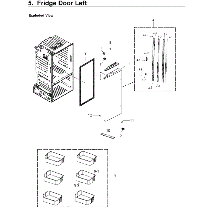 Left Door Diagram and Parts List for RF220NCTASR AA-02 Samsung Refrigerator