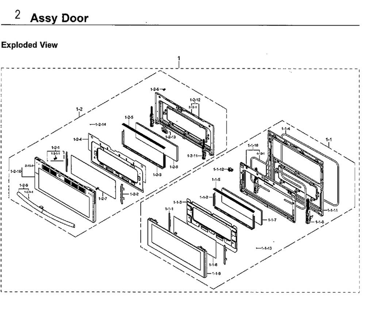 Door Diagram and Parts List for NE59J7850WG AA-0004 Samsung Range