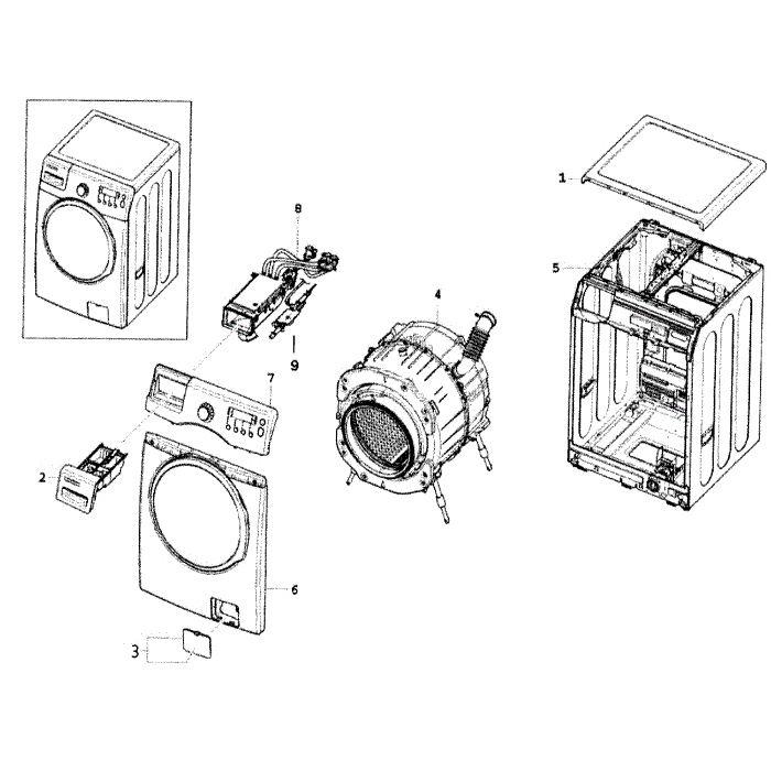 Main Assembly Diagram and Parts List for WF350ANR XAA-00 Samsung Washer