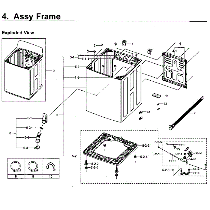 Frame Assembly Diagram and Parts List for WA5471ABW XAA-02 Samsung Washer