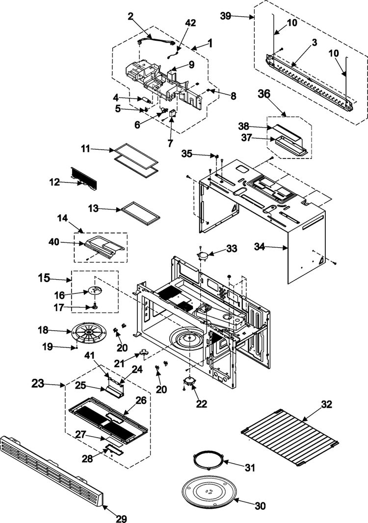 Body/cavity/elements Diagram and Parts List for SMH7175WE XAA Samsung Microwave