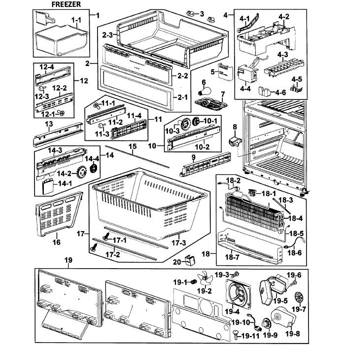 Freezer Diagram and Parts List for RF266AAWP XAA-00 Samsung Refrigerator