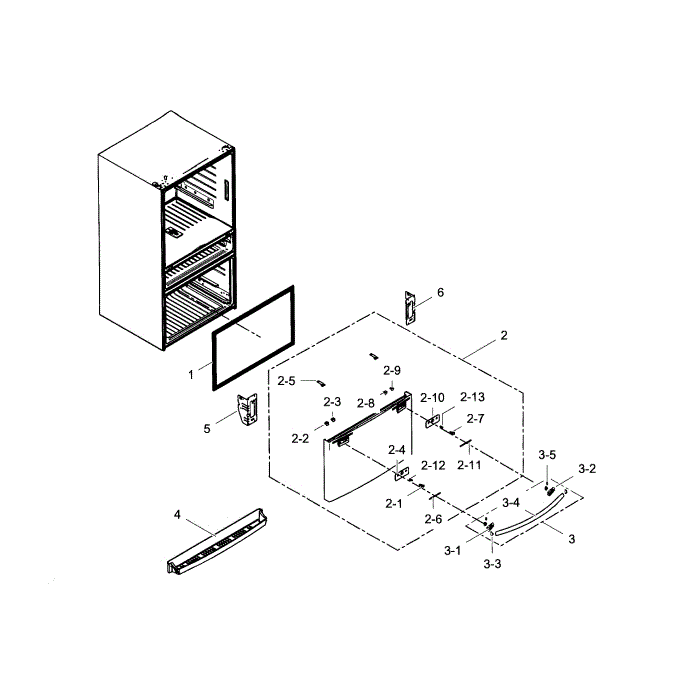 Freezer Door Diagram and Parts List for RF28HMEDBSR AA-03 Samsung Refrigerator