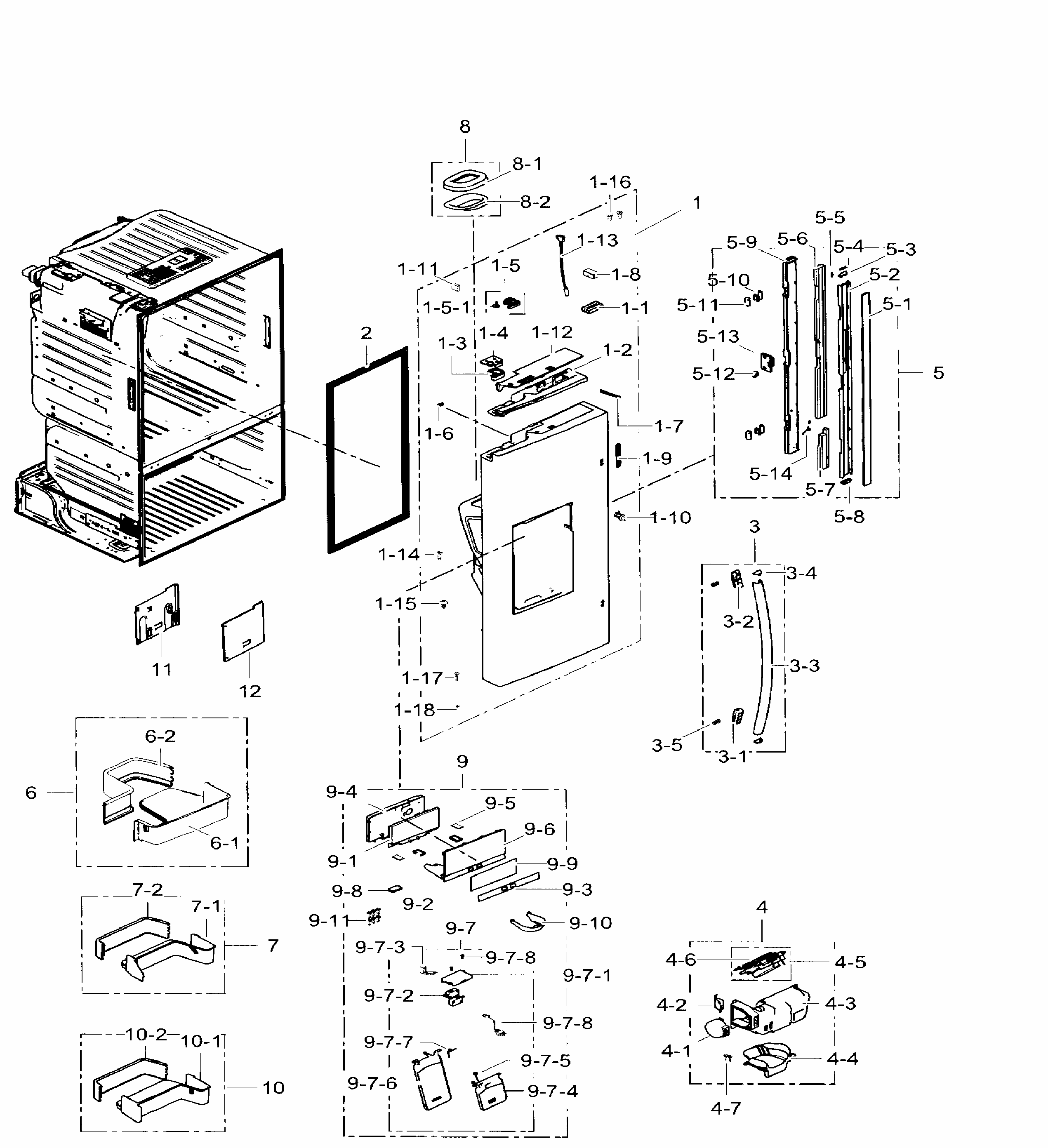 Door Left Diagram and Parts List for RF30HDEDTSR AA-0005 Samsung Refrigerator