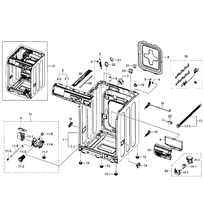 Frame 2 Diagram and Parts List for WF350ANW XAA-03 Samsung Washer
