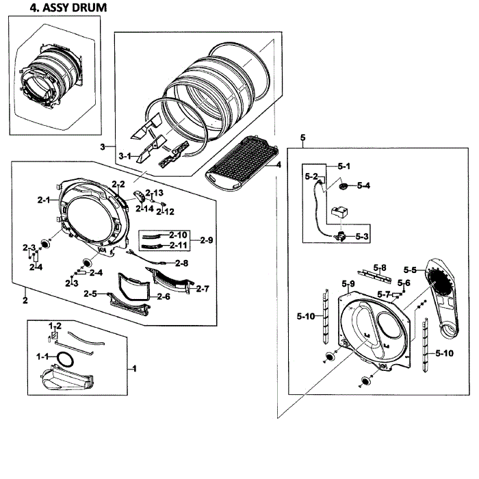 Drum Assembly Diagram and Parts List for DV419AGU XAA-02 Samsung Dryer