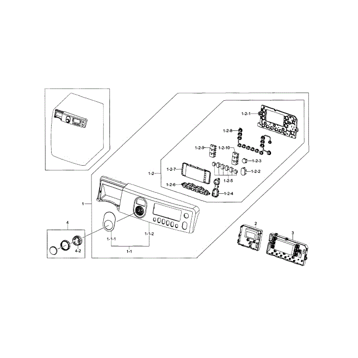 Control Panel Diagram and Parts List for WF448AAP XAA-06 Samsung Washer