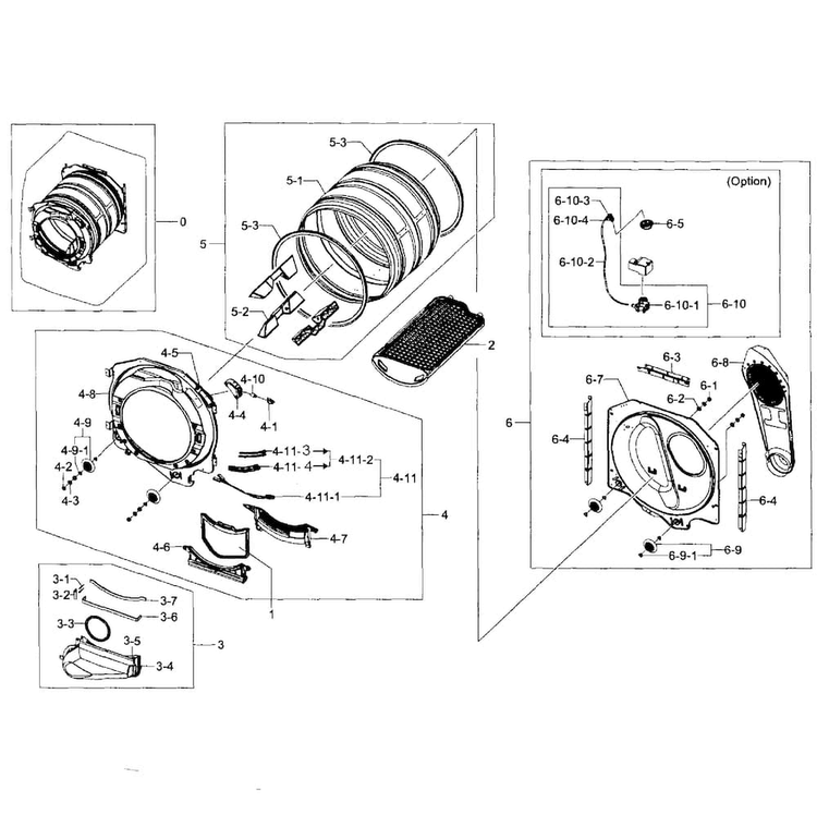 Drum Assy Diagram and Parts List for DV407AGW XAA-0002 Samsung Dryer