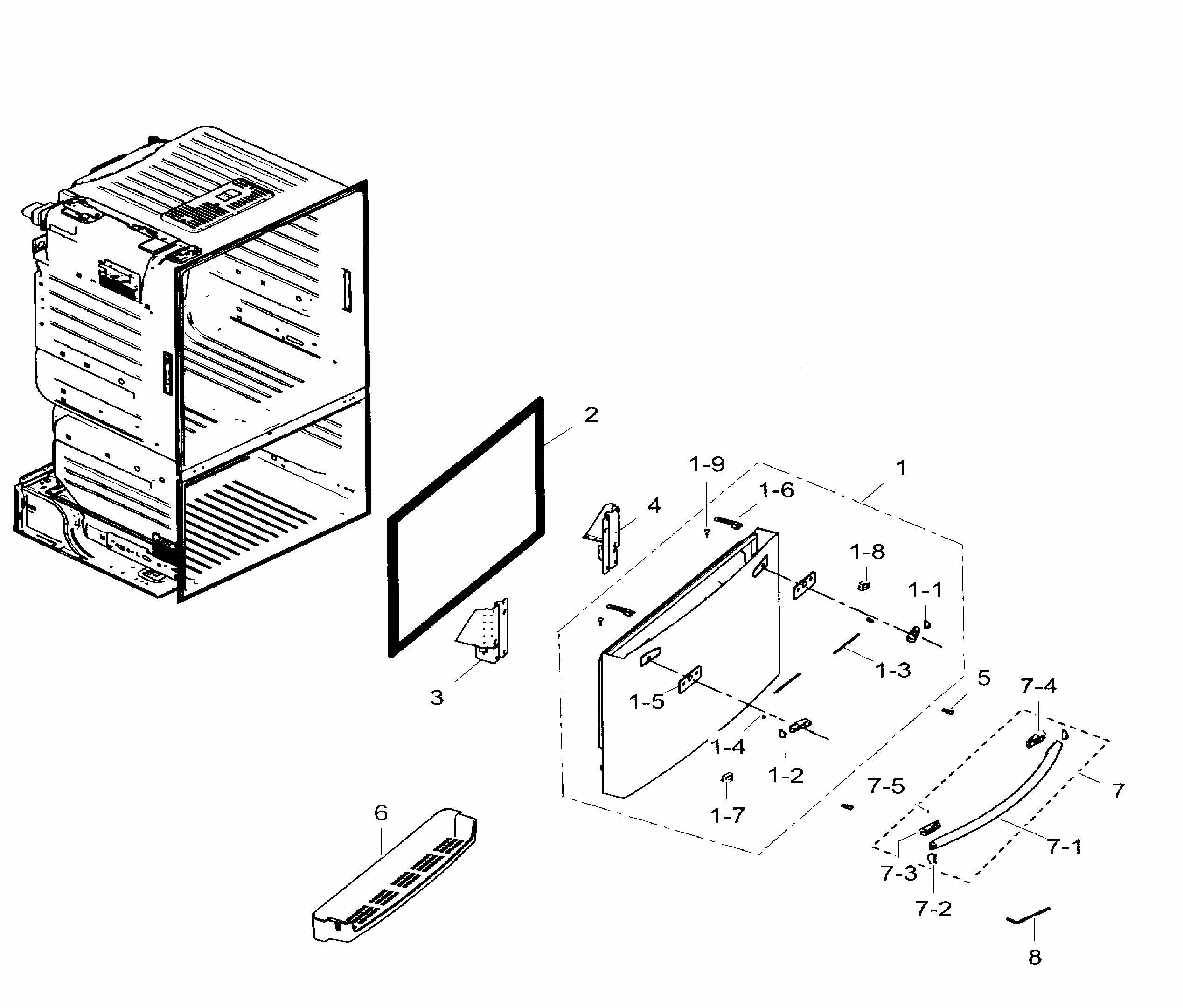 Freezer Ddor Diagram and Parts List for RF30HDEDTSR AA-0005 Samsung Refrigerator