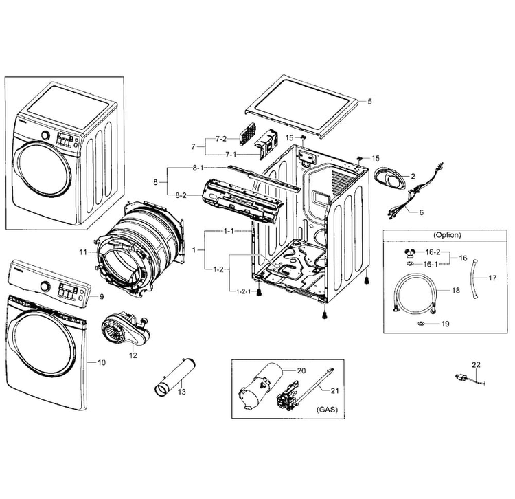 Main Assy Diagram and Parts List for DV393GTPAWR A1-0001 Samsung Dryer