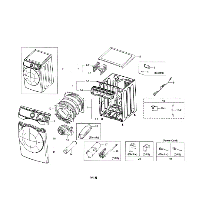 Main Diagram and Parts List for DV45K6500GV A3-01 Samsung Dryer