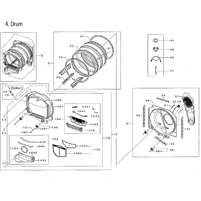 Drum Diagram and Parts List for DVE50M7450P A3-00 Samsung Dryer