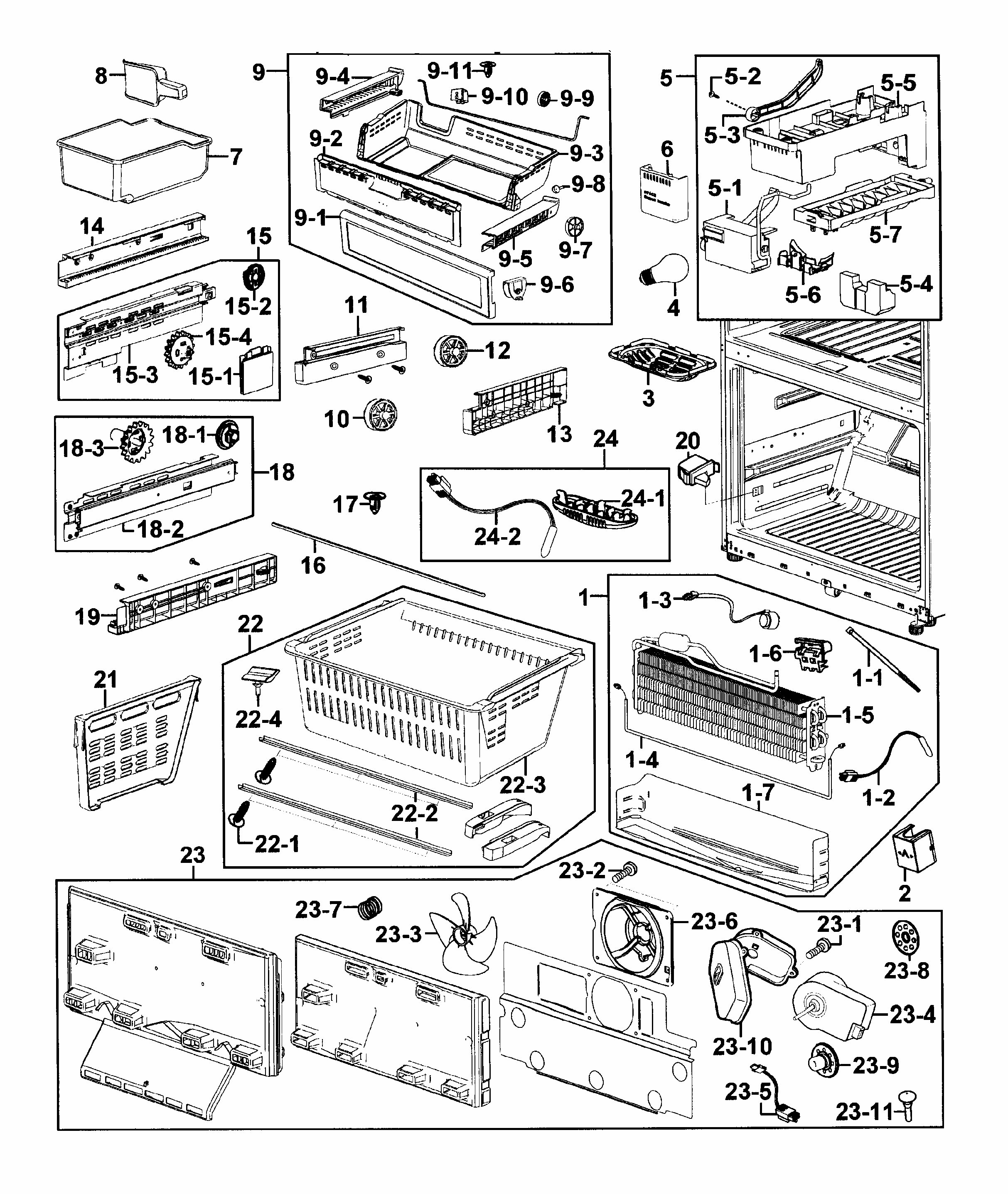 Freezer Diagram and Parts List for RF266AZRS XAA-0000 Samsung Refrigerator