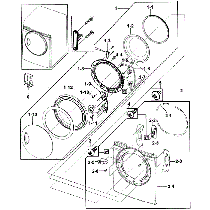 Door Assembly Diagram and Parts List for DV218AEB XAA-00 Samsung Dryer
