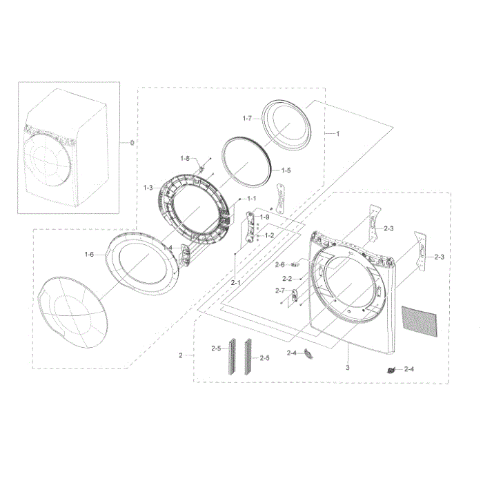 Frame Front And Door Diagram and Parts List for DV45K6500GV A3-00 Samsung Dryer