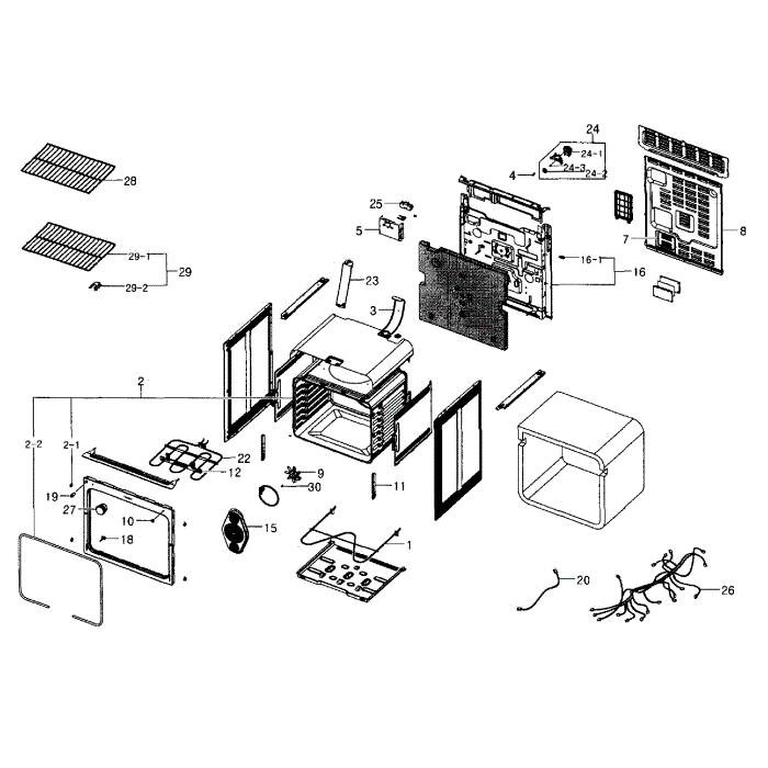 Main Assembly Diagram and Parts List for NE594R0ABWW AA-01 Samsung Range