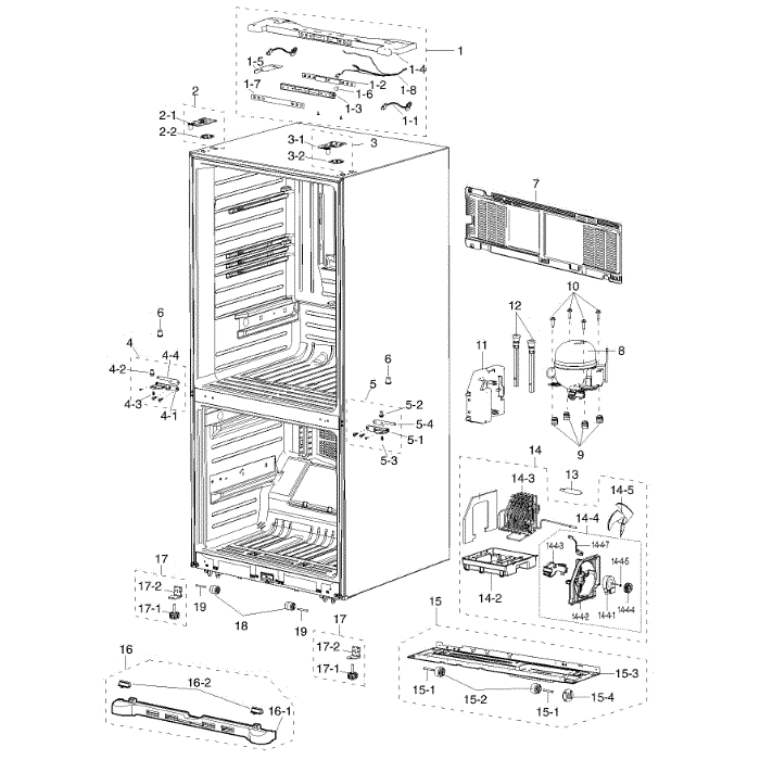 Cabinet Diagram and Parts List for RF217ACWP XAA-00 Samsung Refrigerator