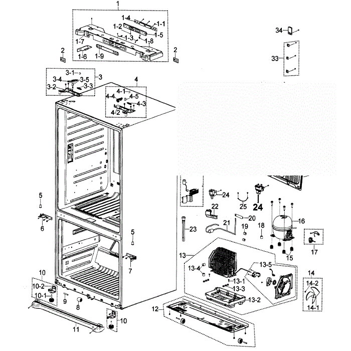 Cabinet Diagram and Parts List for RF266AZWP XAA-00 Samsung Refrigerator