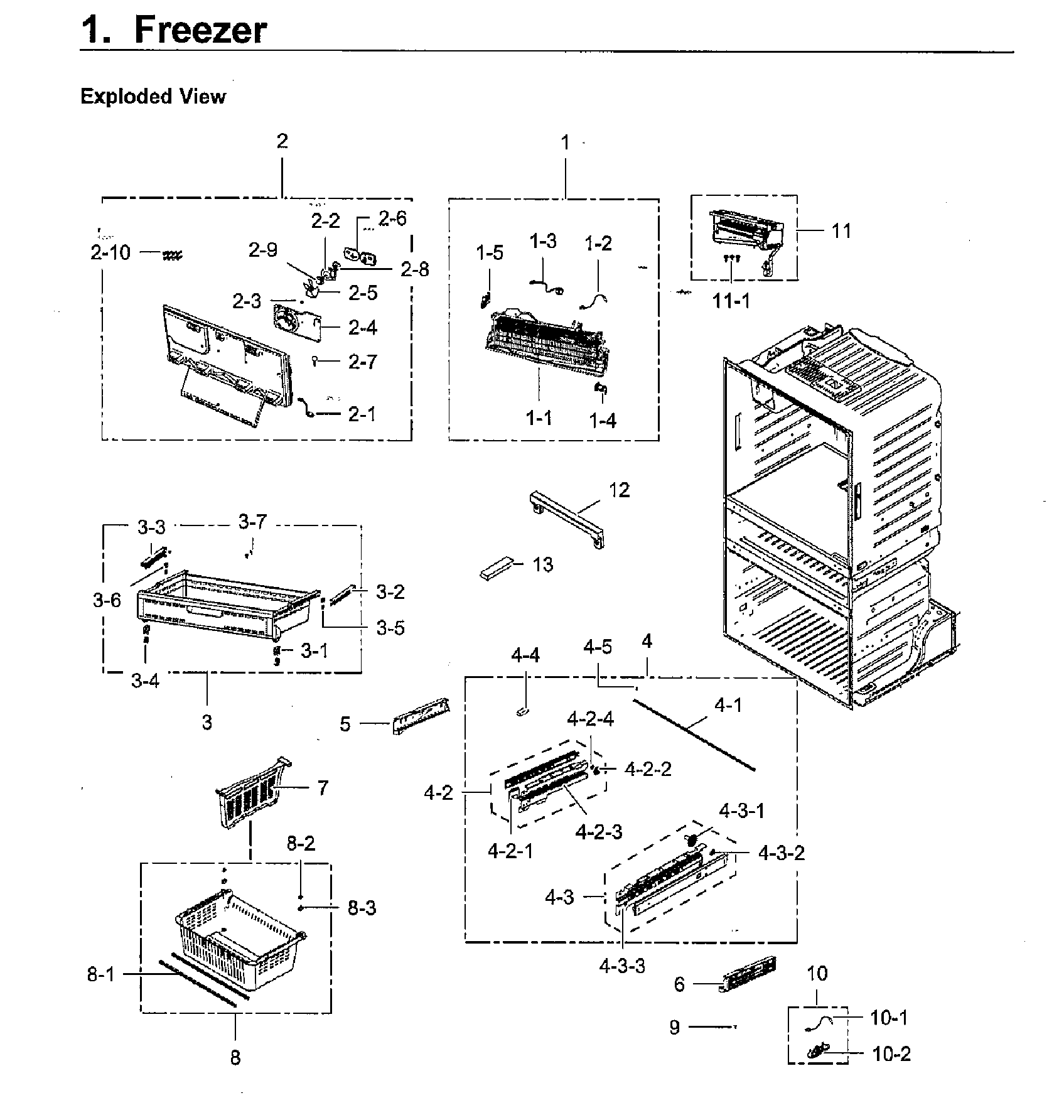 Freezer Diagram and Parts List for RF28HMEDBWW AA-0009 Samsung Refrigerator