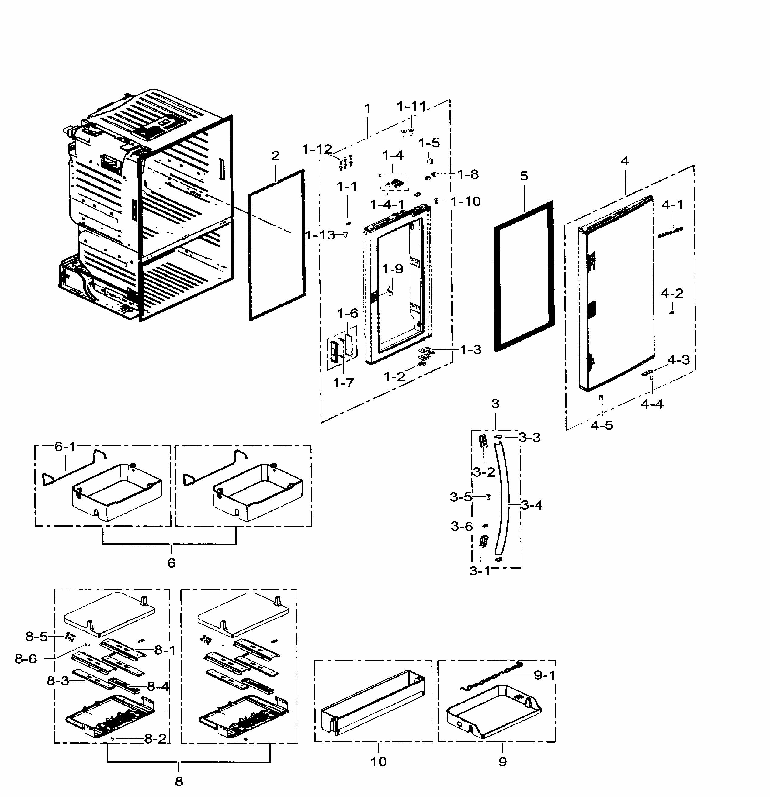 Right Door Diagram and Parts List for RF30HDEDTSR AA-0008 Samsung Refrigerator