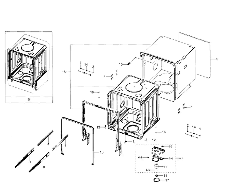 Tub Diagram and Parts List for DW80H9940US AA-0001 Samsung Dishwasher