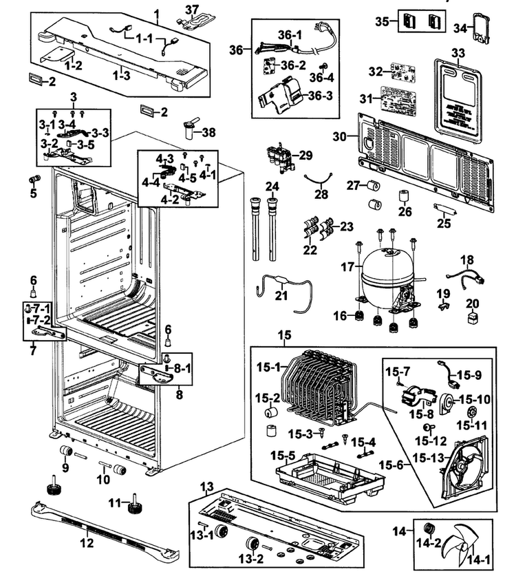 Cabinet Diagram and Parts List for RFG237AAPN XAA-0000 Samsung Refrigerator