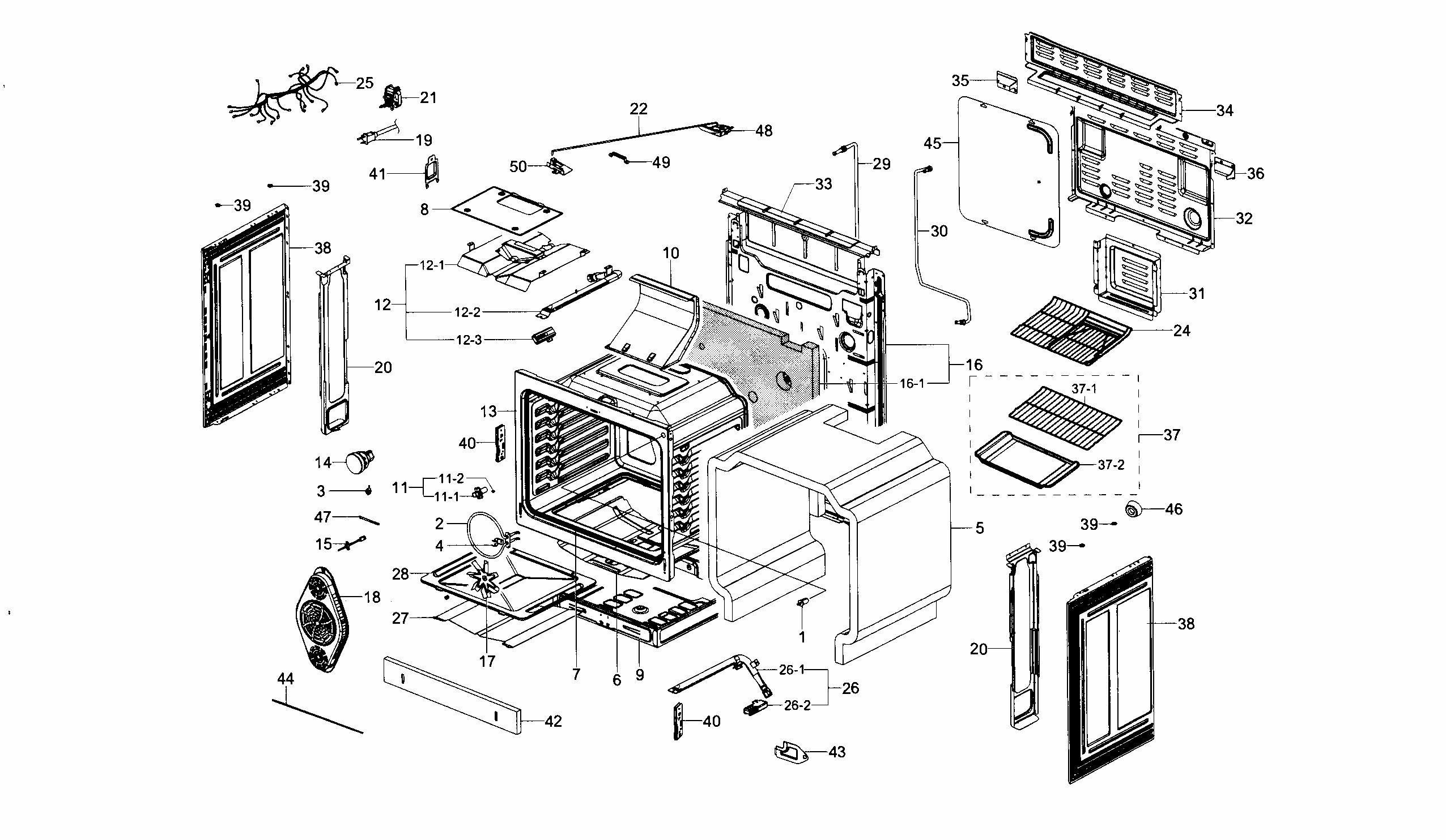 Main Assy Diagram and Parts List for FX710BGS XAA-0003 Samsung Range