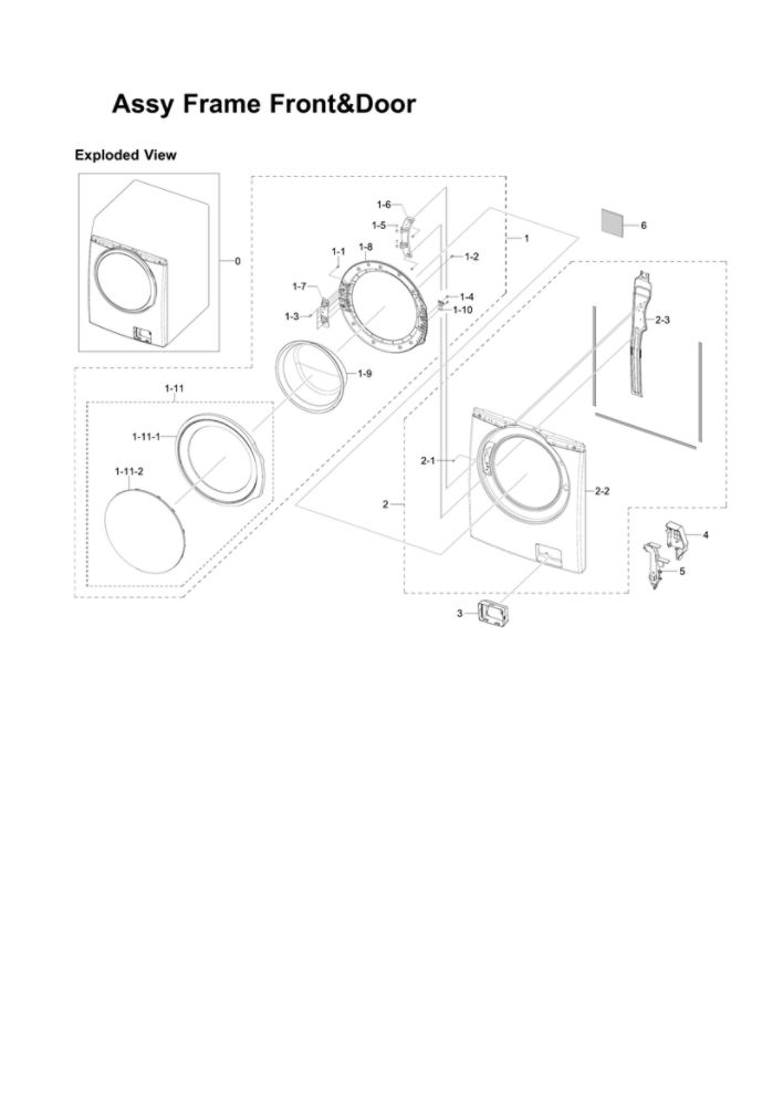Front Frame And Door Assembly Diagram and Parts List for WF331ANR XAA-03 Samsung Washer