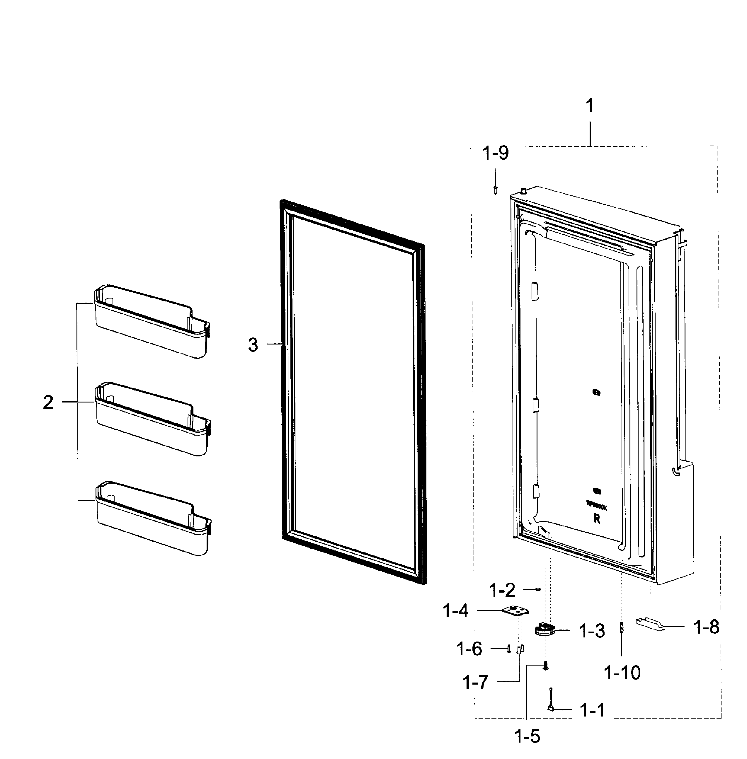 Freezer Door R Diagram and Parts List for RF28K9380SG AA-0000 Samsung Refrigerator