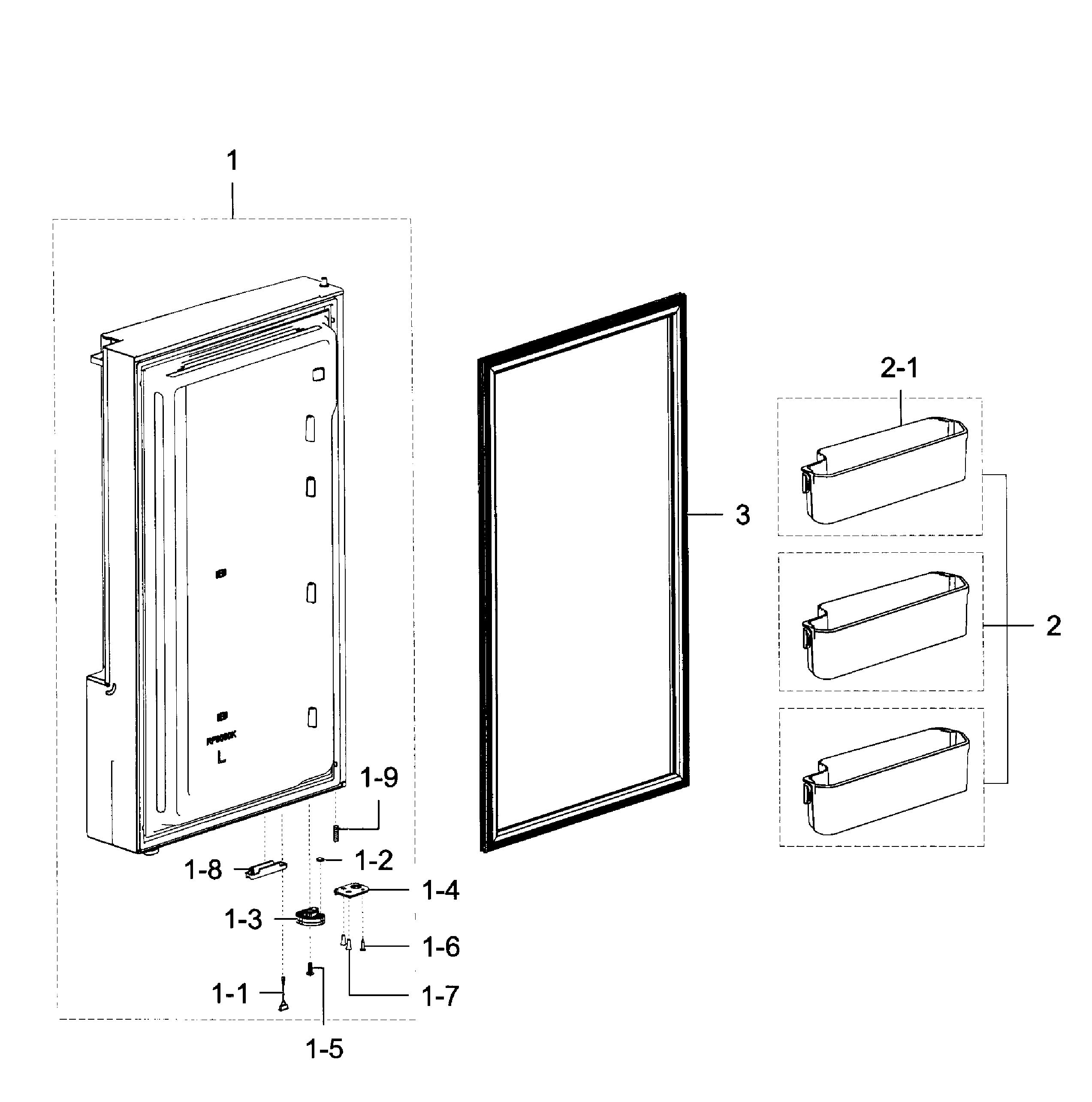 Freezer Door L Diagram and Parts List for RF28K9380SG AA-0000 Samsung Refrigerator