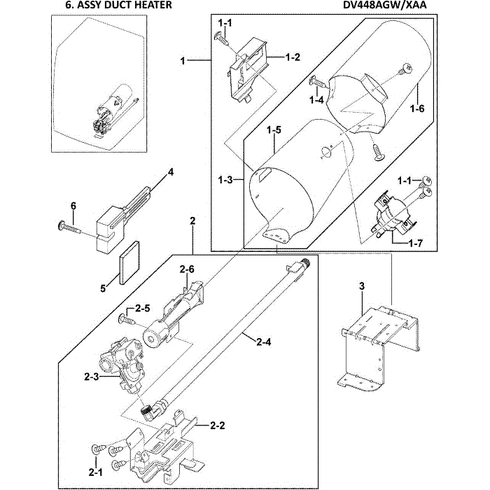 Heater Assembly Diagram and Parts List for DV448AGW XAA-00 Samsung Dryer