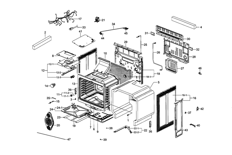 Main Assy Diagram and Parts List for NX583G0VBWW AA-0001 Samsung Range