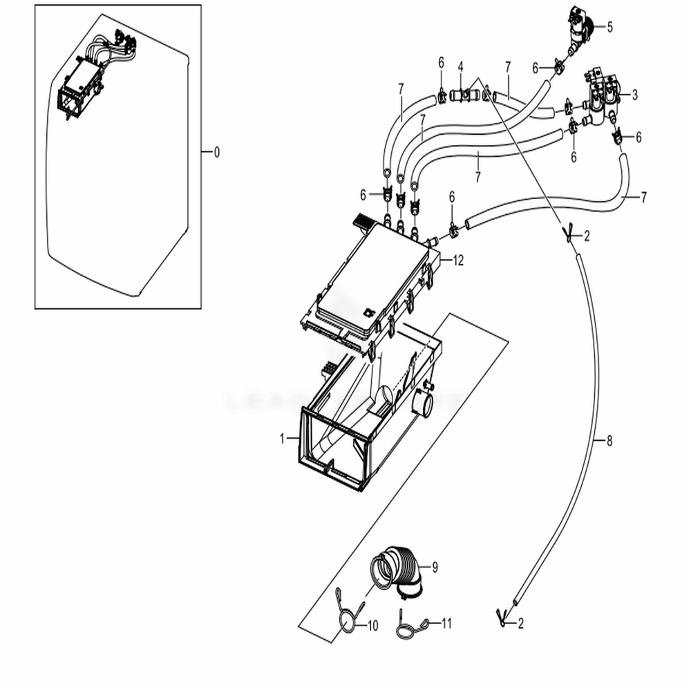 Assembly Drawer Parts Assembly Housing Drawer Diagram and Parts List for WF45N5300AW (US)(0000) Samsung Washer