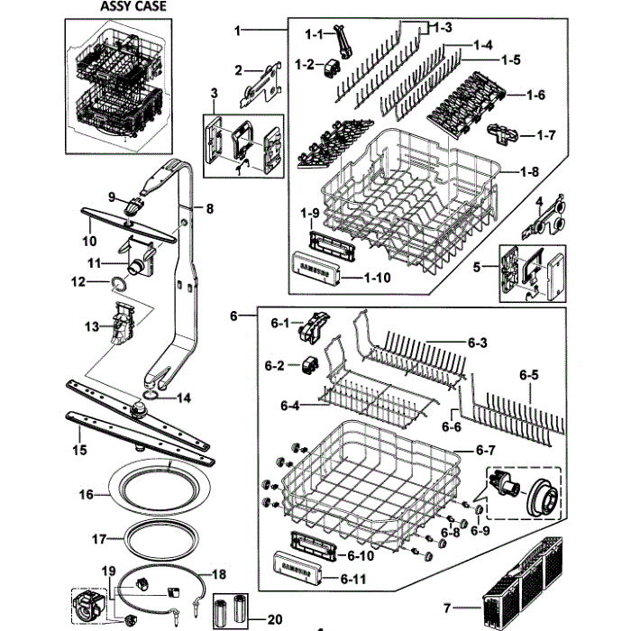 Case Assembly Diagram and Parts List for DMR78AHW XAA-00 Samsung Dishwasher