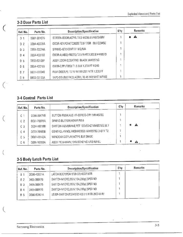 Complete Microwave Oven Page 3 Diagram and Parts List for MW6573G XAA Samsung Microwave