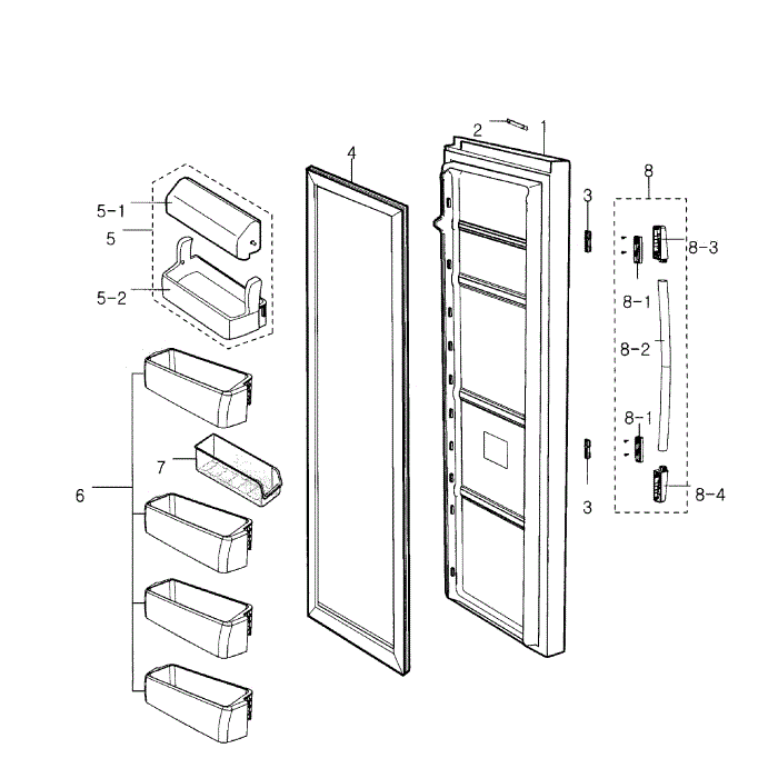 Right Door Diagram and Parts List for RS2530BBP XAA-00 Samsung Refrigerator