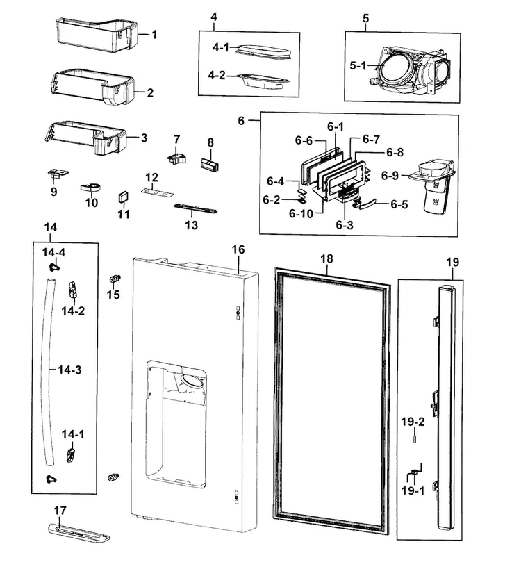 Refrigerator Door L Diagram and Parts List for RF4287HARS XAA-0000 Samsung Refrigerator