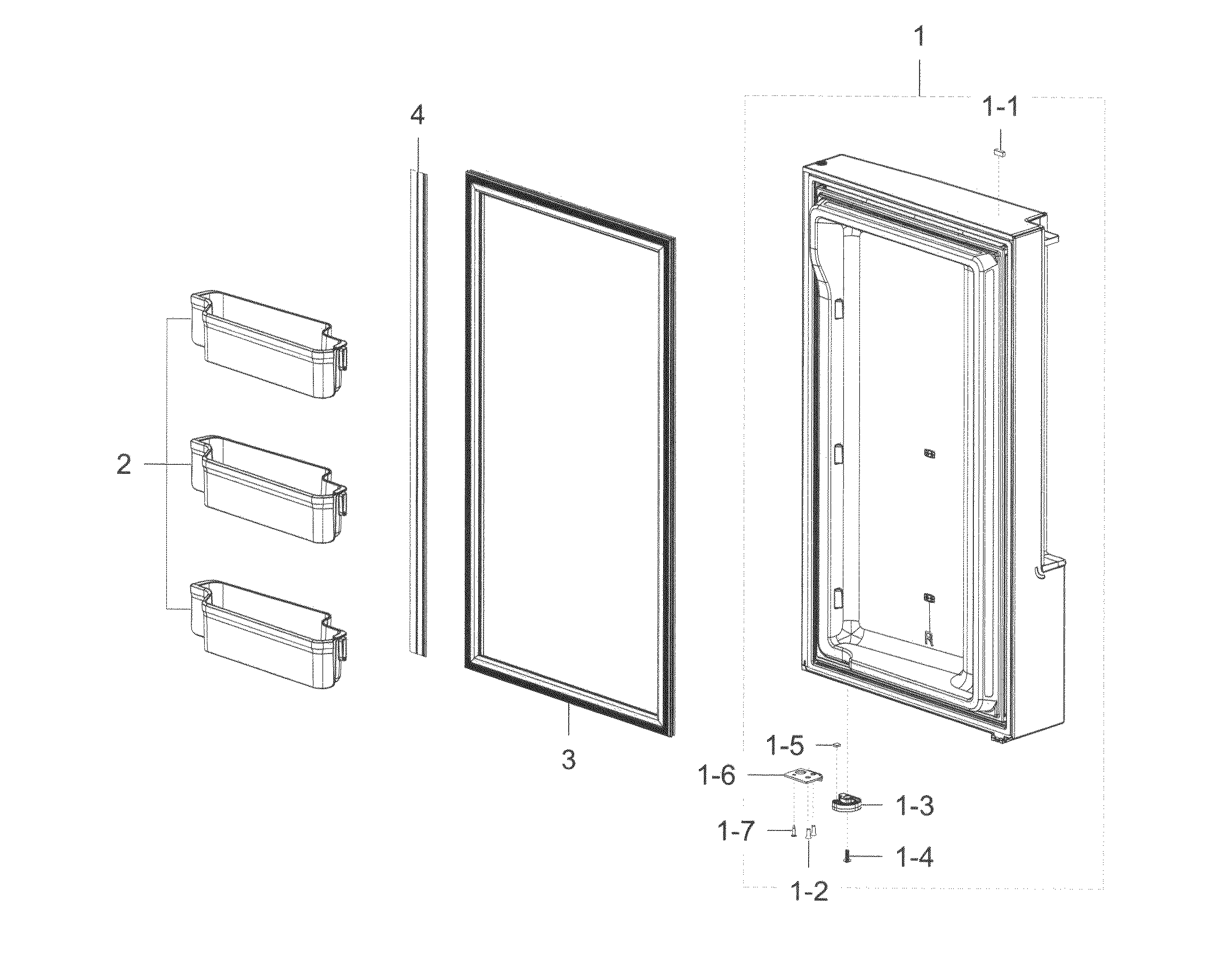 Freezer Door R Diagram and Parts List for RF32FMQDBSR AA-0011 Samsung Refrigerator