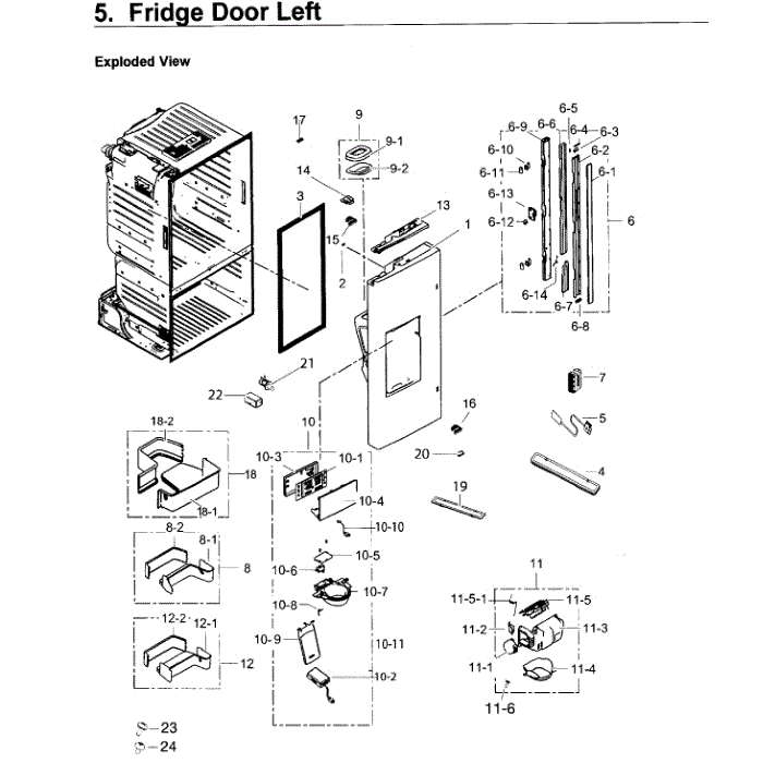 Fridge Door L Diagram and Parts List for RF263TEAEWW AA-02 Samsung Refrigerator