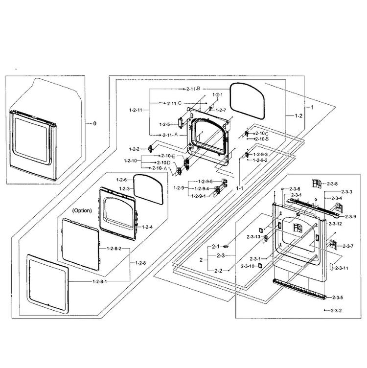 Front Assy Diagram and Parts List for DV456GWHDWR AA-0001 Samsung Dryer