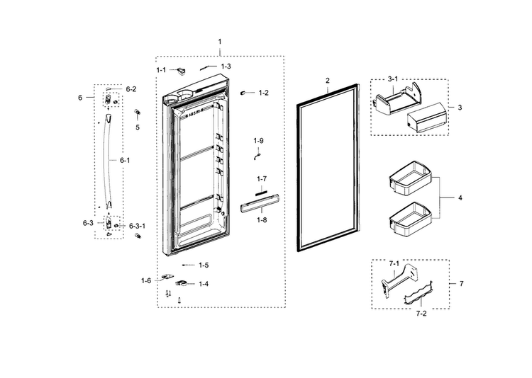 Fridge Door R Diagram and Parts List for RFG237AARS XAA-0003 Samsung Refrigerator