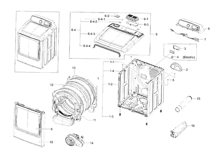 Main Assy Diagram and Parts List for DV56H9000EP A2-0000 Samsung Dryer