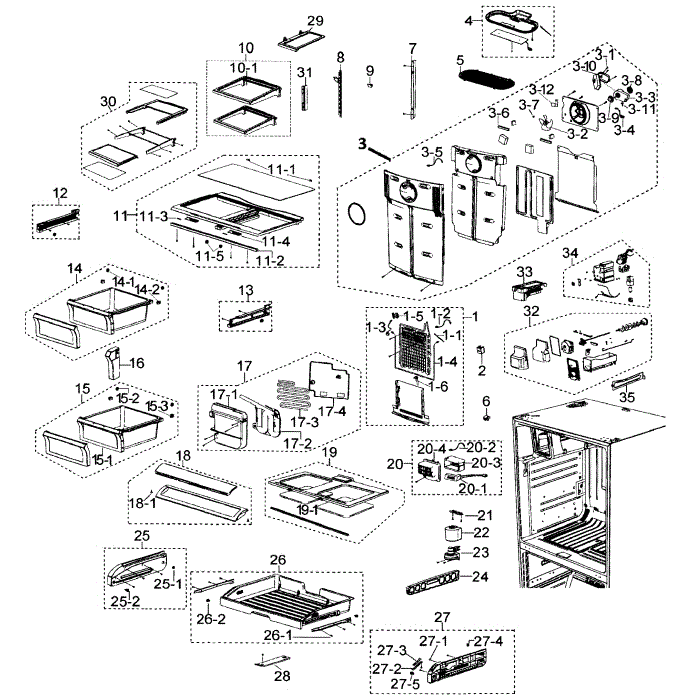 Refrigerator Diagram and Parts List for RF268ACBP XAA-00 Samsung Refrigerator