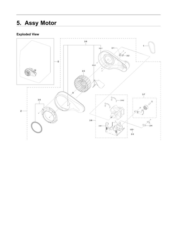 Motor Assembly Diagram and Parts List for DVG45R6100W A3-00 Samsung Dryer